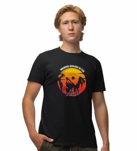 JD.TRENDS Around The Wild Black Round Neck Cotton Half Sleeved Men's T-Shirt with Printed Graphics