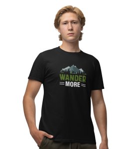 JD.TRENDS Wander More Black Round Neck Cotton Half Sleeved Men's T-Shirt with Printed Graphics