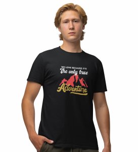 JD.TRENDS The True Adventure Black Round Neck Cotton Half Sleeved Men's T-Shirt with Printed Graphics