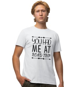 JD.TRENDS At Road Trip White Round Neck Cotton Half Sleeved Men's T-Shirt with Printed Graphics