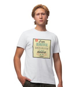 Flaws Are Beauty White Round Neck Cotton Half Sleeved Men's T-Shirt with Printed Graphics