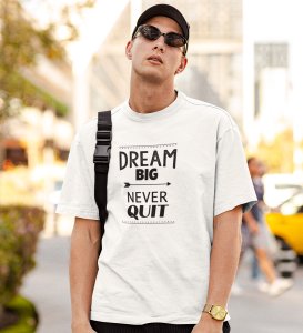 Never Quit White Round Neck Cotton Half Sleeved Men's T-Shirt with Printed Graphics