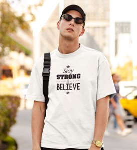 Power Of Belief White Round Neck Cotton Half Sleeved Men's T-Shirt with Printed Graphics