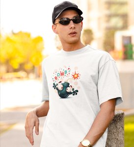 Bomb Illustration Art White Round Neck Cotton Half Sleeved Men's T-Shirt with Printed Graphics
