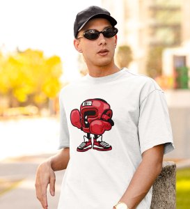 Cute Boxer White Round Neck Cotton Half Sleeved Men's T-Shirt with Printed Graphics