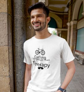 Cycle Theraphy White Round Neck Cotton Half Sleeved Men's T-Shirt with Printed Graphics