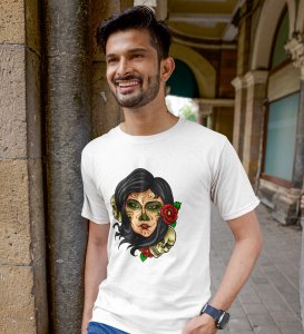 Tattoo Tshirt White Round Neck Cotton Half Sleeved Men's T-Shirt with Printed Graphics