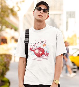 Bombastic Heart White Round Neck Cotton Half Sleeved Men's T-Shirt with Printed Graphics