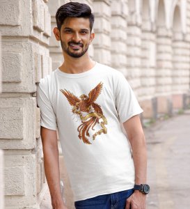 Phoenix- The Myth White Round Neck Cotton Half Sleeved Men's T-Shirt with Printed Graphics