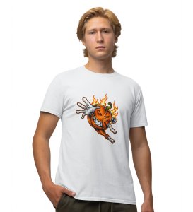 Evil Hot Pumkin  White Round Neck Cotton Half Sleeved Men's T-Shirt with Printed Graphics