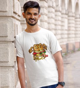Evil Burger White Round Neck Cotton Half Sleeved Men's T-Shirt with Printed Graphics