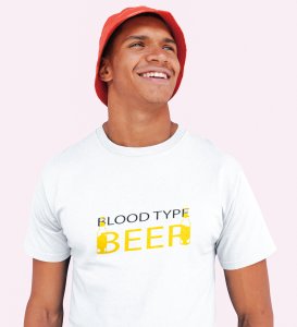 Blood Type White Round Neck Cotton Half Sleeved Men's T-Shirt with Printed Graphics