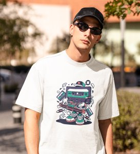 Vintage Casette Tape White Round Neck Cotton Half Sleeved Men's T-Shirt with Printed Graphics
