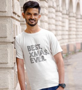 Finest X-mas Ever White Round Neck Cotton Half Sleeved Men's T-Shirt with Printed Graphics