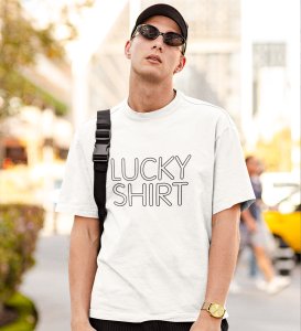 Lucky Shirt White Round Neck Cotton Half Sleeved Men's T-Shirt with Printed Graphics